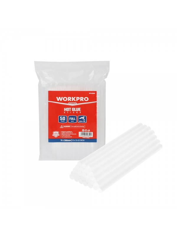 WORKPRO WP432002 11x200mm Sıcak Silikon Tabancası İçin 50 Adet Şeffaf Yedek Silikon/Mum WORKPRO WP432002 11x200mm Sıcak Silikon Tabancası İçin 50 Adet Şeffaf Yedek Silikon/Mum